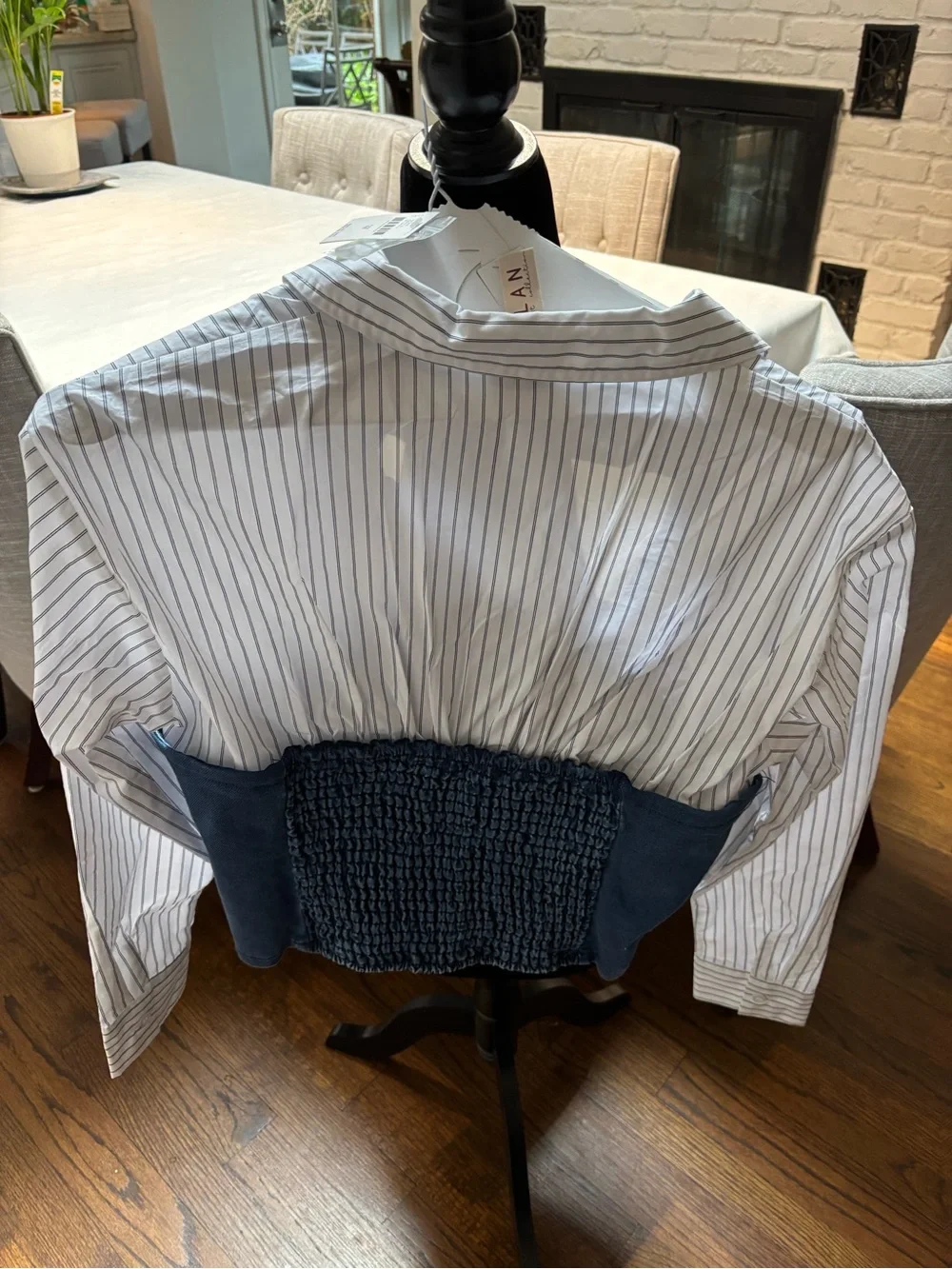 dolan White Pinstripe Shirt with Navy Corset Panel - Picture 3 of 3
